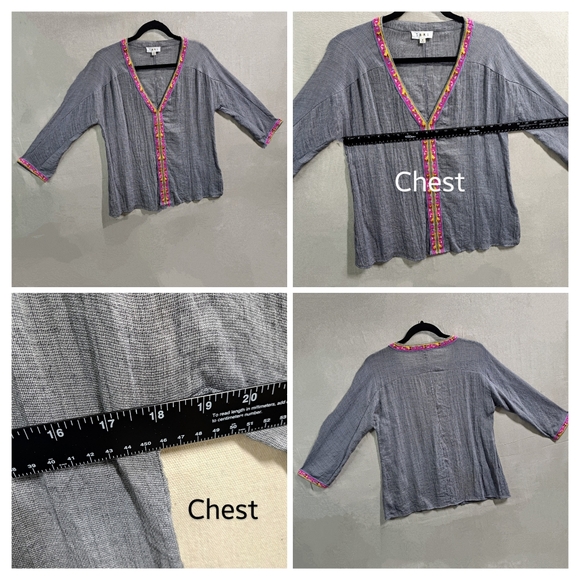 THML Wmn Med Aztec Tribal Embroidery VNeck Pullover Boho Hippie Woven Tunic Top - Picture 4 of 10